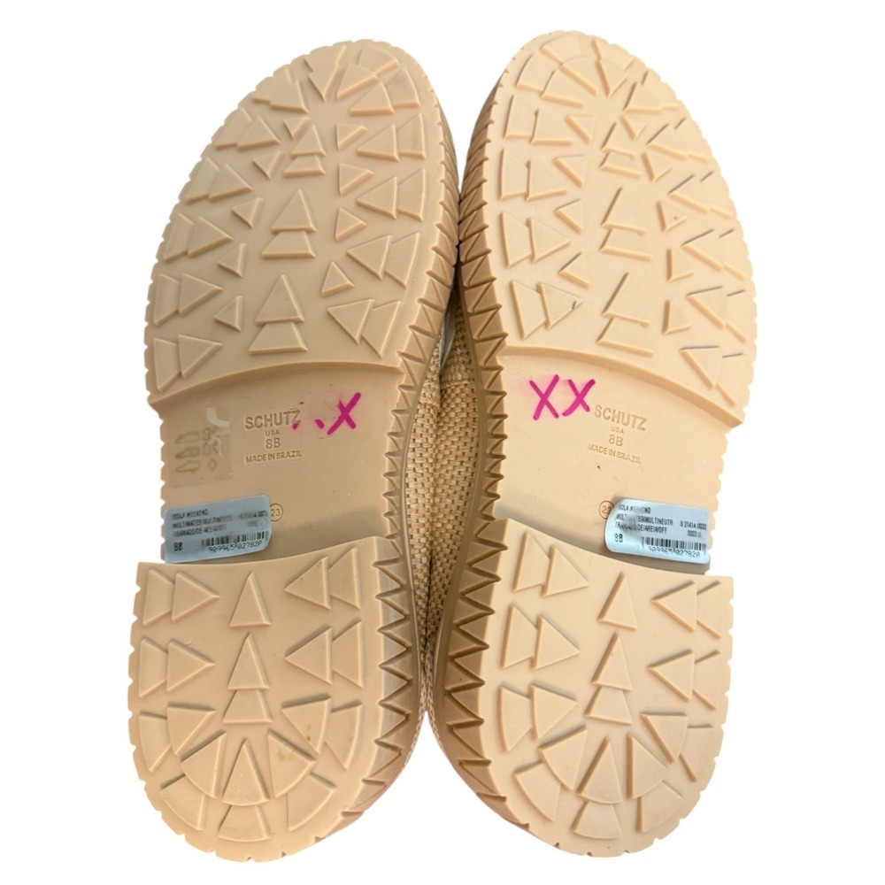 Schutz Viola Weekend Beige Woven Raffia Platform Penny Loafers Lug Sole 8B - Picture 7 of 10